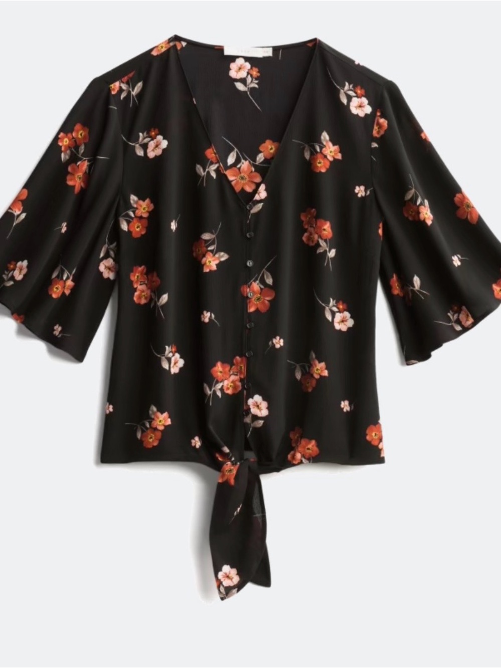 Lush Krisantha Black Floral Tie-Front V-Neck Blouse